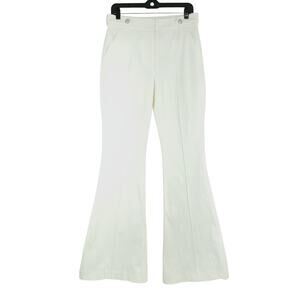 Veronica Beard Pants Womens 8 Ivory Flare Front Pleat Stretch Cotton Wide Leg
